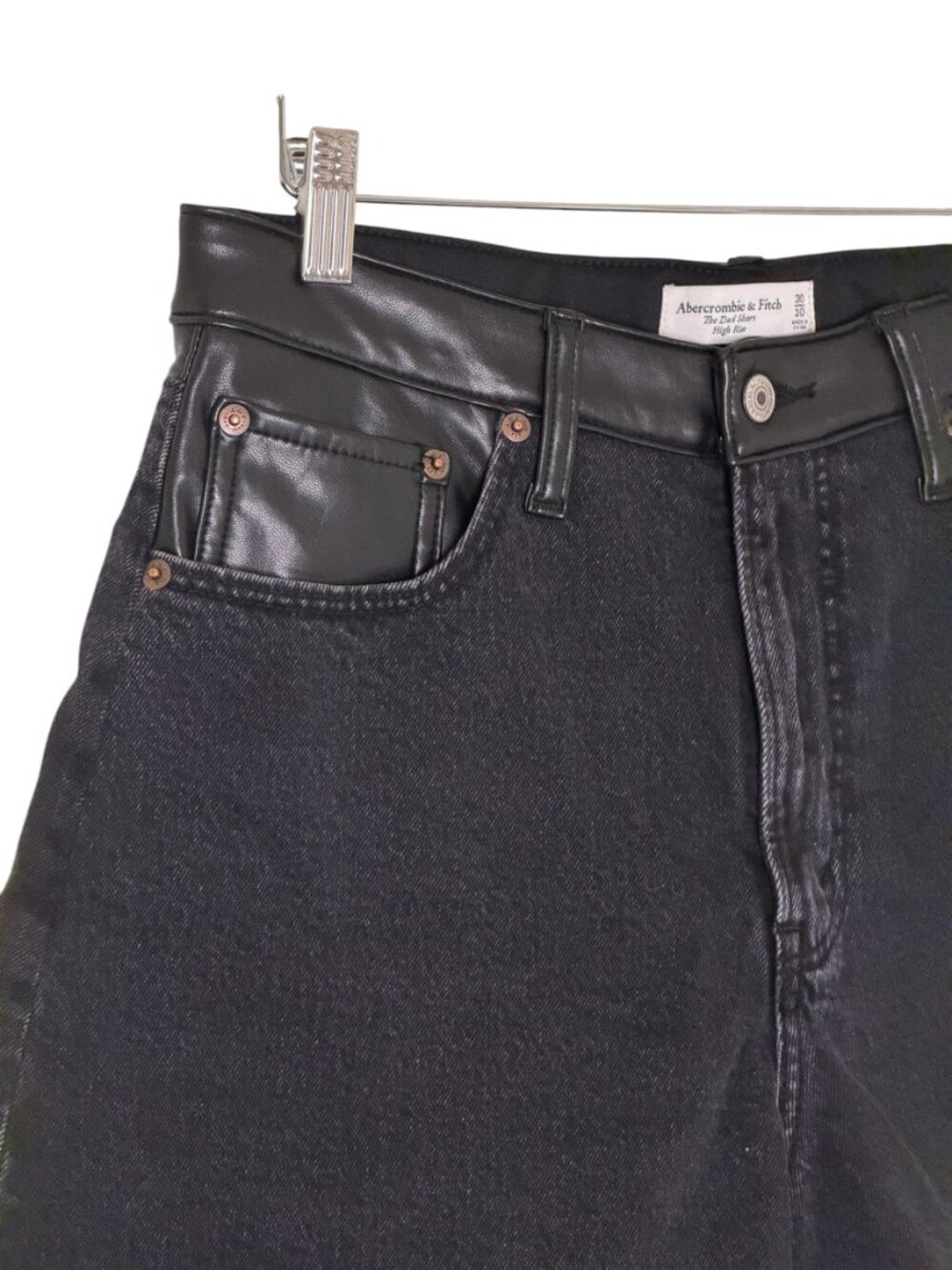 Abercrombie & Fitch The Dad Short Faux Leather Denim Black 30 10 - Picture 3 of 9